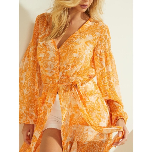 New GUESS Woman Eco Brea Maxi Dress Sunset Paisley Print SZ S - Picture 3 of 4